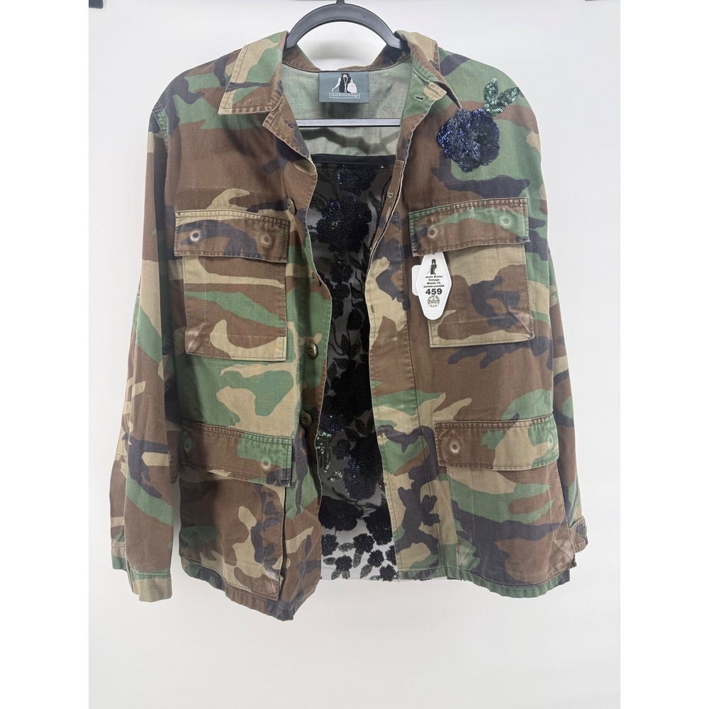 Josie Bruno Vintage Camo Jacket Sequin Floral Mesh Back Custom Military Small